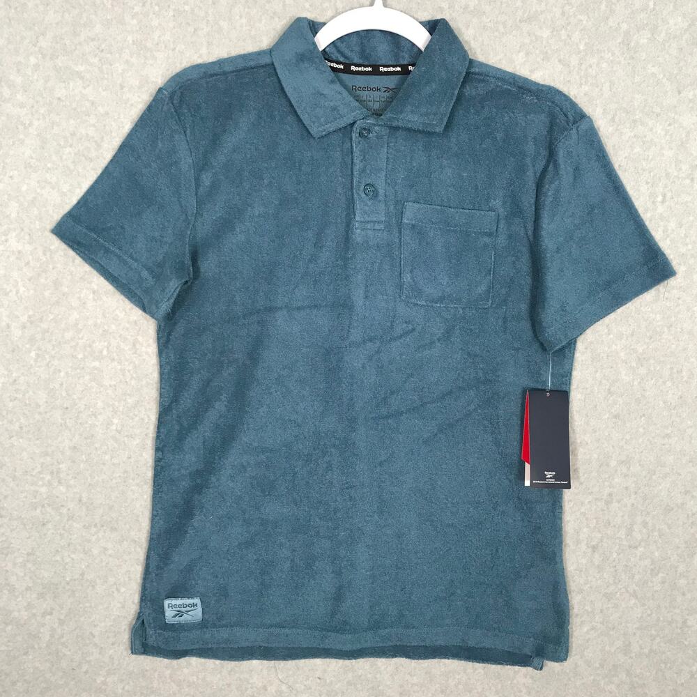 Reebok Polo Shirt Boy Large 14 16 Blue Terry Cloth Short Sleeve Youth Golf Beach